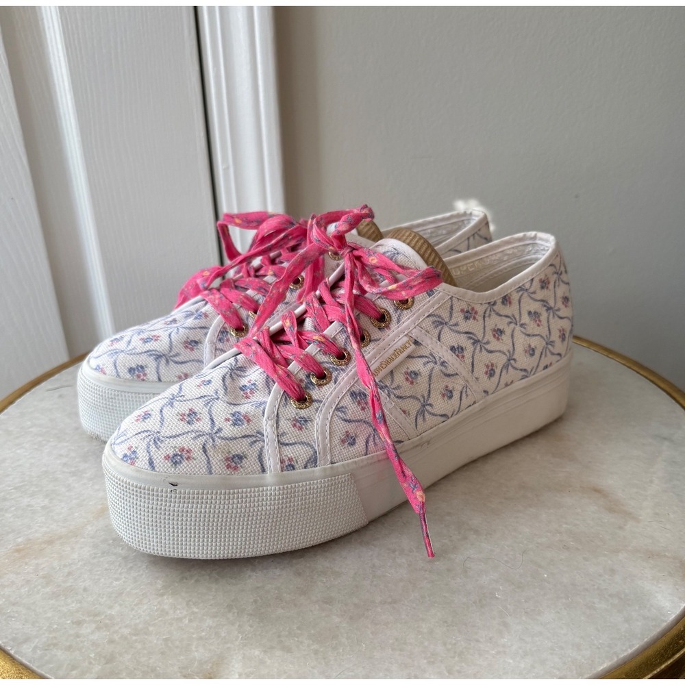 LoveShackFancy x Superga Platform Sneakers Floral Print Pink Laces Size‎ 41.5